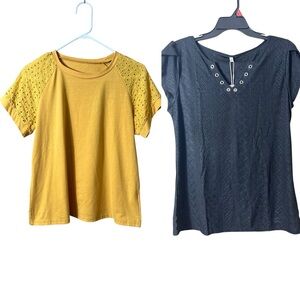 Short Sleeve Top Bundle Yellow and Black Eyelet Sleeve Tops‎ Size Medium NWT